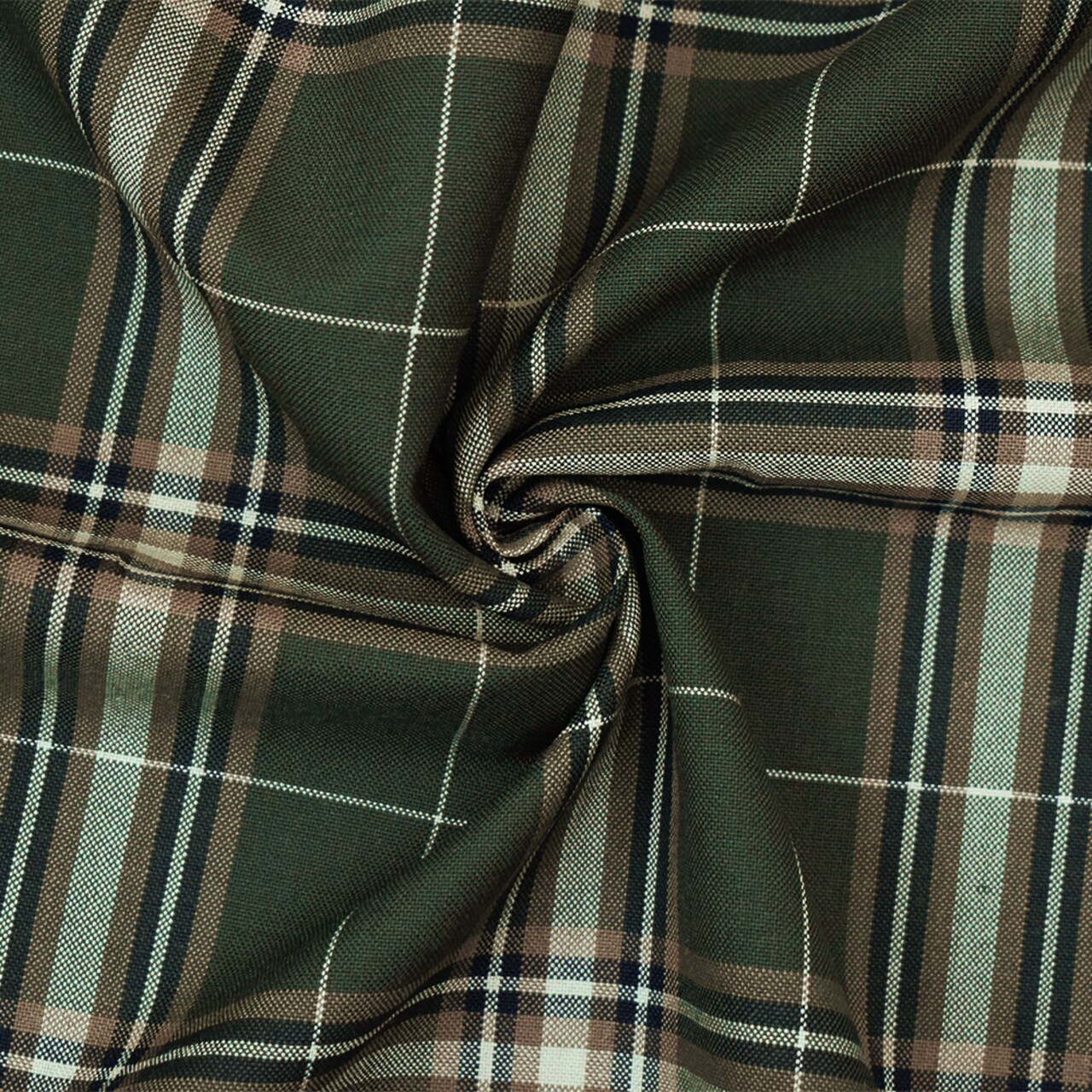 Green-Black-Multi Wool Polyester Plaid Shirting Woven Fabric By the Yard